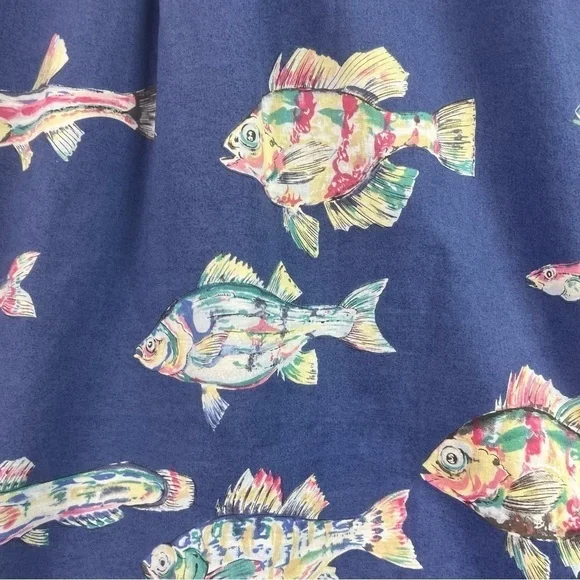 Chaps Ralph Lauren Short Sleeve Shirt All Over Fish Print Blue XL Vintage - Picture 5 of 7